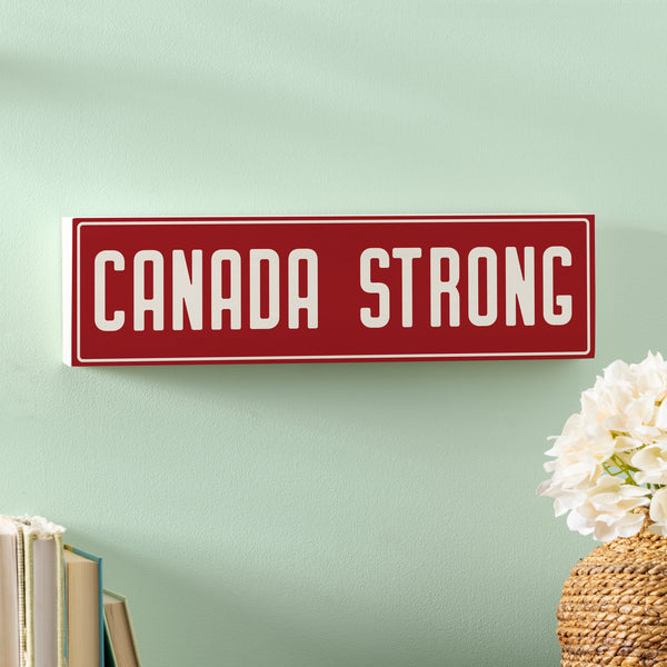 Plow & Hearth Canada Strong Vintage Wood Mantle Sign "Canada Strong" 18"x5"