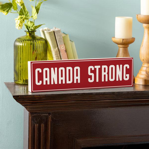plow & hearth Canada Strong Vintage Wood Mantle Sign "Canada Strong" 18"x5"