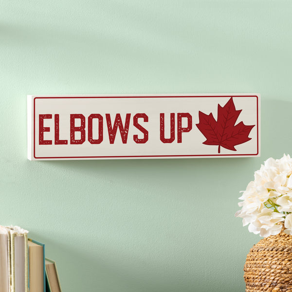 Plow & Hearth Canada Strong Vintage Wood Mantle Sign "Elbows Up" 18"x5"