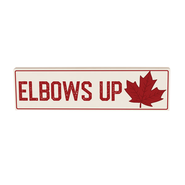 Plow & Hearth Canada Strong Vintage Wood Mantle Sign "Elbows Up" 18"x5"