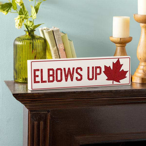 plow & hearth Canada Strong Vintage Wood Mantle Sign "Elbows Up" 18"x5"