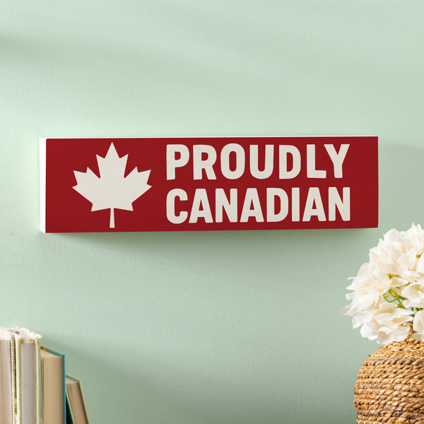 Plow & Hearth Canada Strong Vintage Wood Mantle Sign "Proudly Canadian" 18"x5"