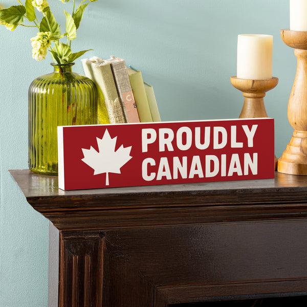 plow & hearth Canada Strong Vintage Wood Mantle Sign "Proudly Canadian" 18"x5"