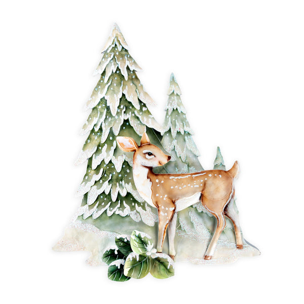 Plow & Hearth Capiz & Iron Winter Trees & Deer Wall Decor