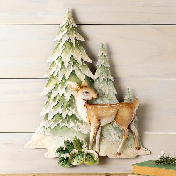 plow & hearth Capiz & Iron Winter Trees & Deer Wall Decor