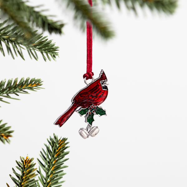 plow & hearth Cardinal with Holiday Bells Solid Pewter Christmas Ornament