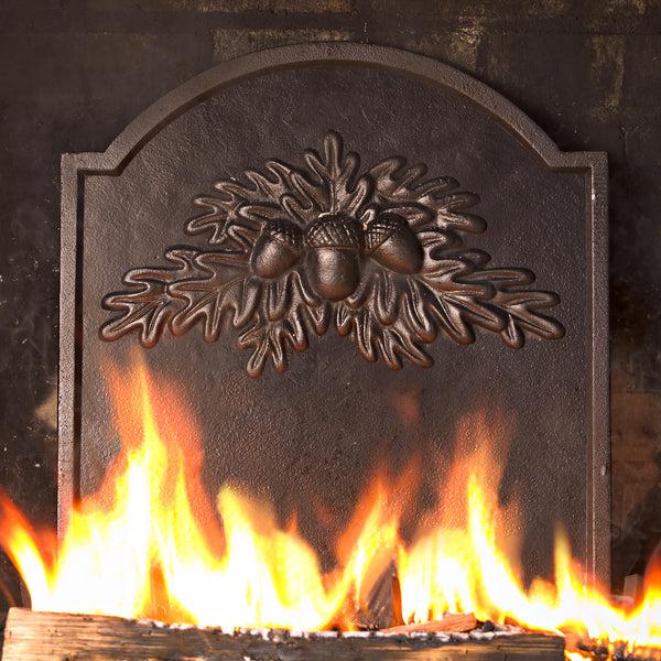 plow & hearth Cast Iron Fireback with Oak Leaf Design