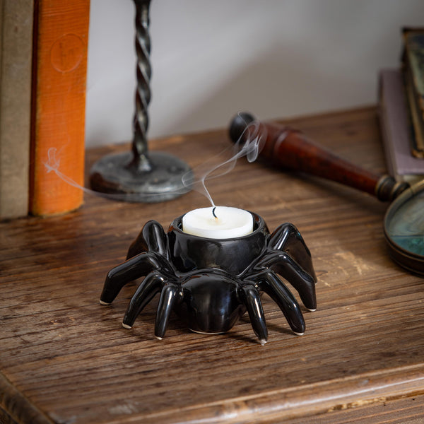 Plow & Hearth Ceramic Halloween Spider Tealight Candle Holder