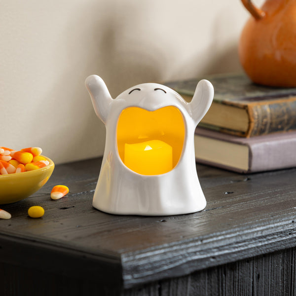 plow & hearth Ceramic Happy Ghost Tealight Candle Holder