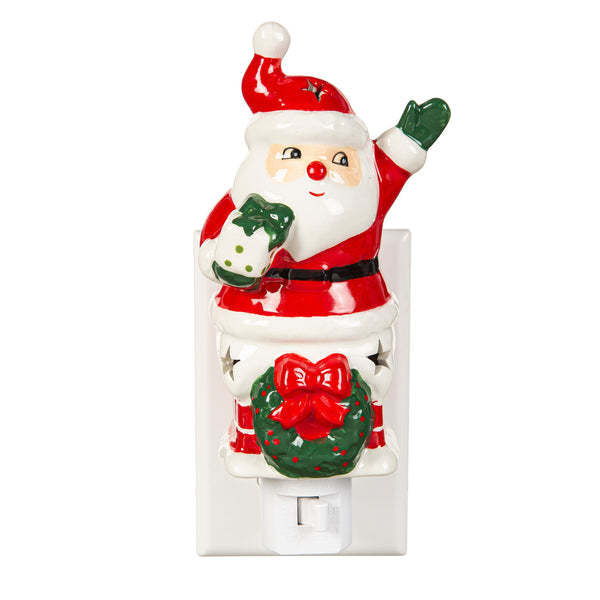 Plow & Hearth Ceramic Santa In Chimney With Star Cut-out Nightlight