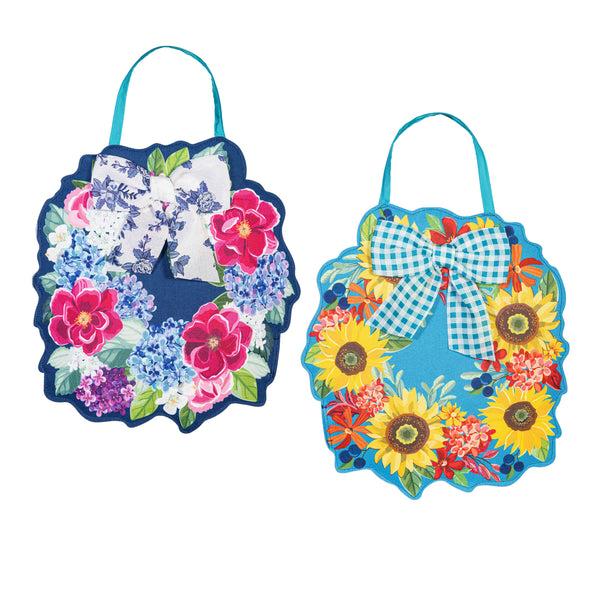 Plow & Hearth Chinoiserie Bow Floral Wreath Double Sided Door Decor