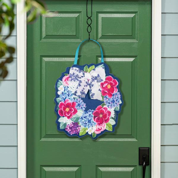 plow & hearth Chinoiserie Bow Floral Wreath Double Sided Door Decor