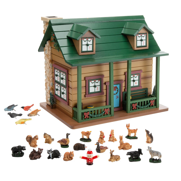 Plow & Hearth Christmas Advent Cabin With Woodland Animals And Santa