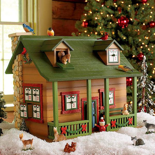 plow & hearth Christmas Advent Cabin with Woodland Animals and Santa