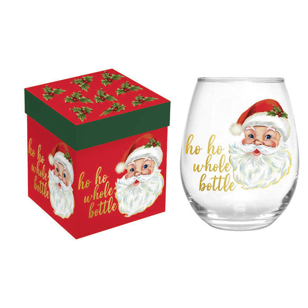 plow & hearth Christmas Vacation Wine Glass Stemless Glass Ho Ho Whole Bottle 17oz Gift Box