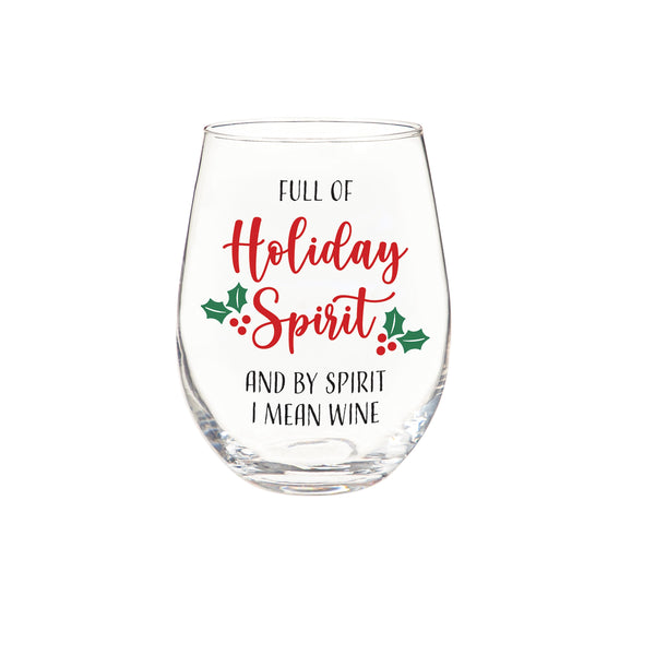 Plow & Hearth Christmas Vacation Wine Glass Stemless Glass Holiday Spirit 17oz Gift Box