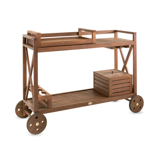 Plow & Hearth Claremont Eucalyptus Rolling Outdoor Bar Cart - Natural