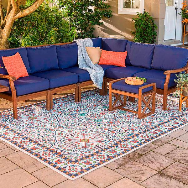 Plow & Hearth Claremont Eucalyptus Wood Outdoor Ottoman With X Style Base
