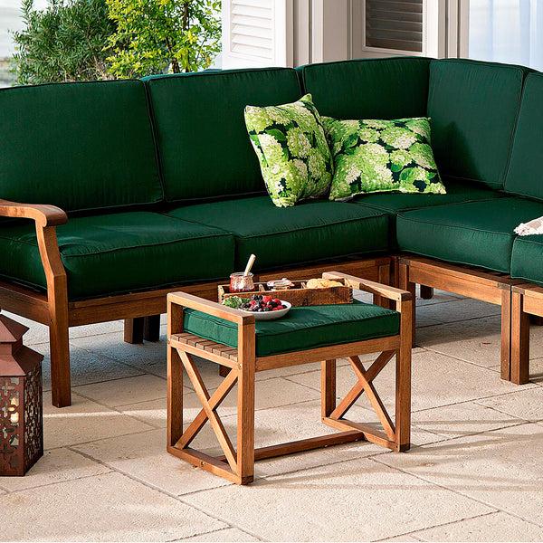 Plow & Hearth Claremont Eucalyptus Wood Outdoor Ottoman With X Style Base