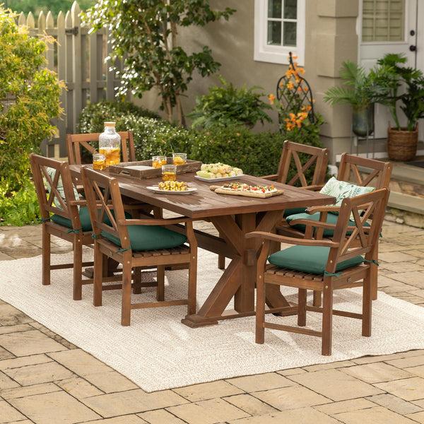 Plow & Hearth Claremont Outdoor Dining Furniture Eucalyptus Table And Six Chairs