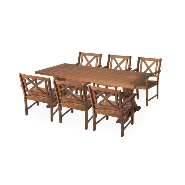 Plow & Hearth Claremont Outdoor Dining Furniture Eucalyptus Table And Six Chairs