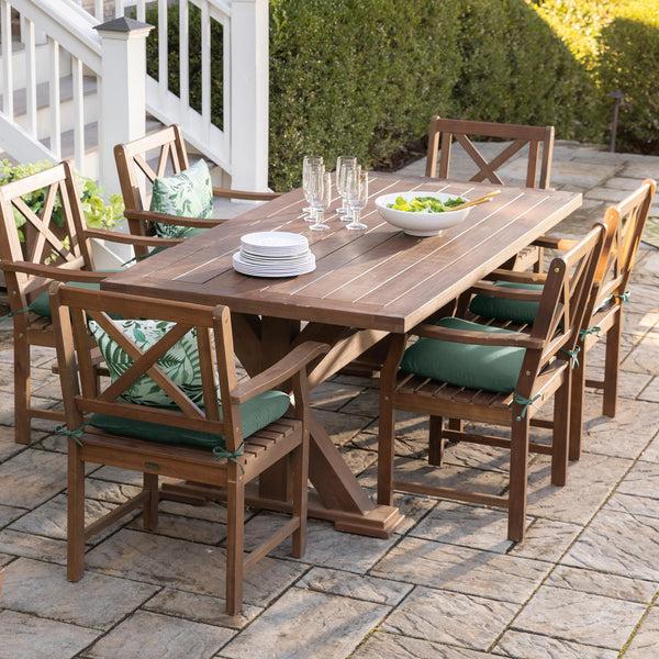plow & hearth Claremont Outdoor Dining Furniture Eucalyptus Table and Six Chairs