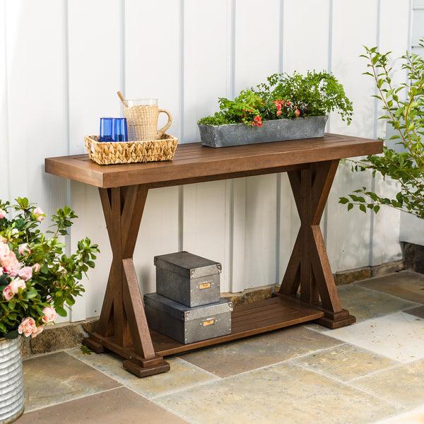 plow & hearth Claremont Outdoor Eucalyptus Console Table