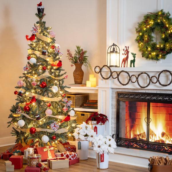 plow & hearth Classic Cardinal Complete Christmas Tree Kit with 250 Lights and 140 Decorations 7½'H
