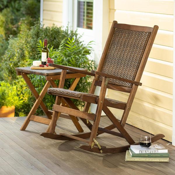 Plow & Hearth Claytor Folding Eucalyptus Outdoor Rocking Chair Brown