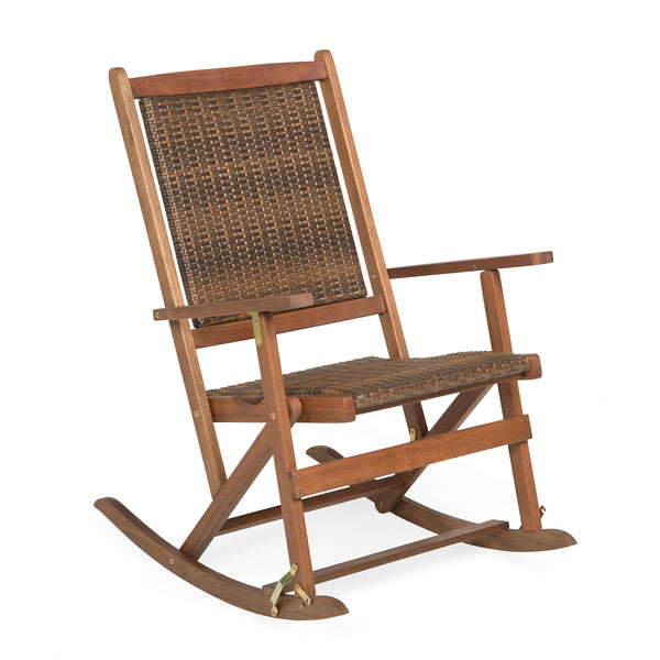 Plow & Hearth Claytor Folding Eucalyptus Outdoor Rocking Chair Brown