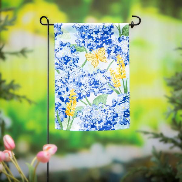 plow & hearth Coastal Citrus Hydrangeas and Butterflies Suede Garden Flag