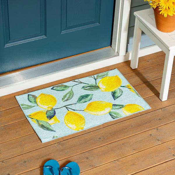 plow & hearth Coastal Citrus Lemons Washable Indoor/Outdoor Mat
