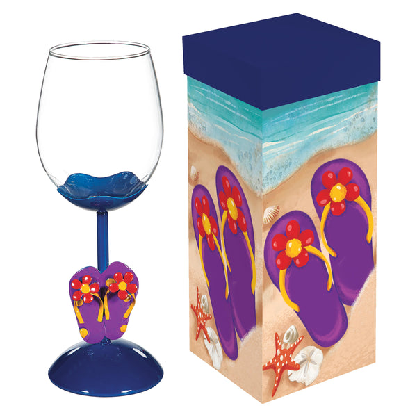 Plow & Hearth Coastal Flip Flops Wine Glass 17oz Gift Box