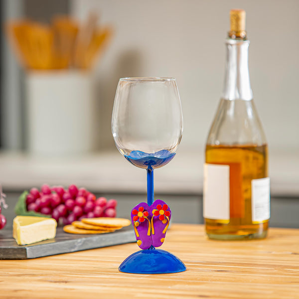 plow & hearth Coastal Flip Flops Wine Glass 17oz Gift Box