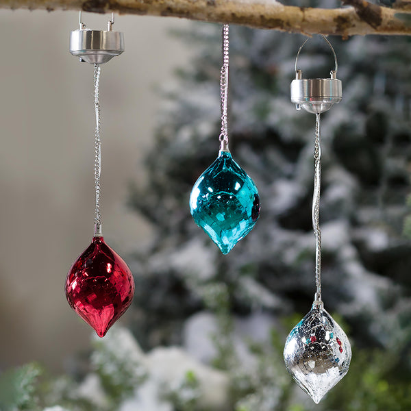 Plow & Hearth Color Changing Mercury Glass Solar Ornaments Set Of 3