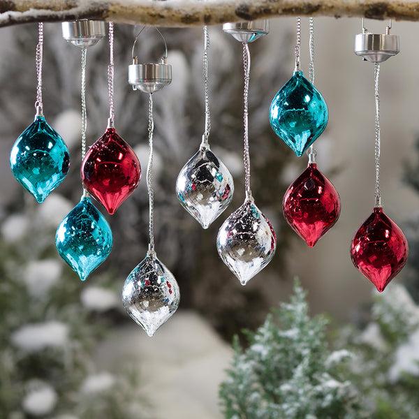 Plow & Hearth Color Changing Mercury Glass Solar Ornaments Set Of 3