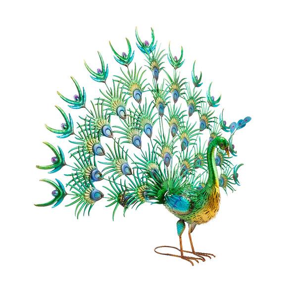 Plow & Hearth Colorful Metal Indoor/Outdoor Standing Peacock Sculpture