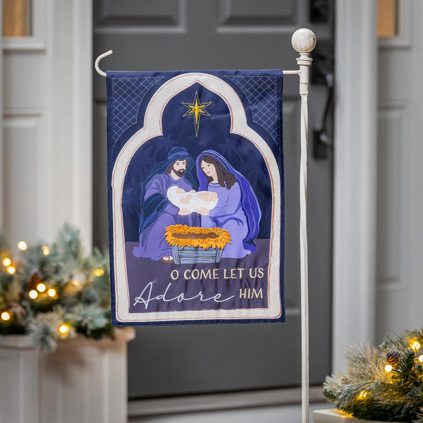 plow & hearth Come Let Us Adore Him Applique Garden Flag