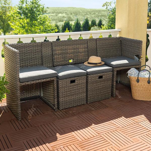 Plow & Hearth Compact Modular Wicker Balcony Seating Set With Multiple Configurations