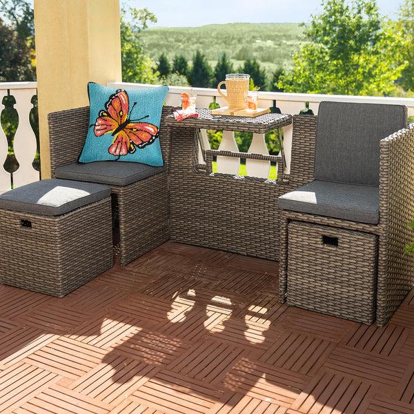 plow & hearth Compact Modular Wicker Balcony Seating Set with Multiple Configurations