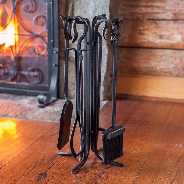 plow & hearth Compact Size Hand-Forged Fireplace Tool Set
