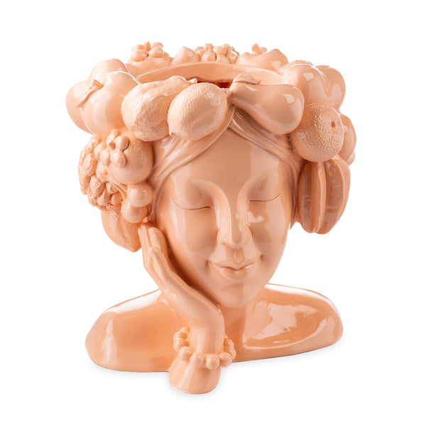 Plow & Hearth Coral Colored Lady With Fruit Crown Planter