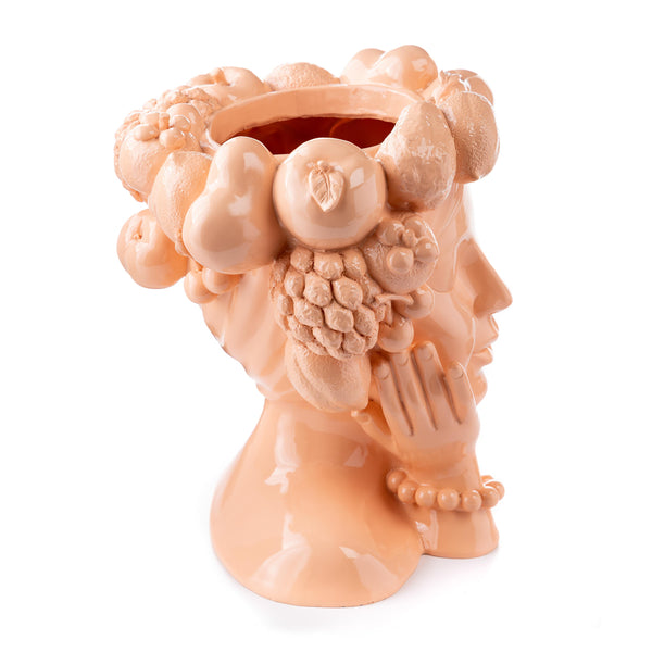 Plow & Hearth Coral Colored Lady With Fruit Crown Planter