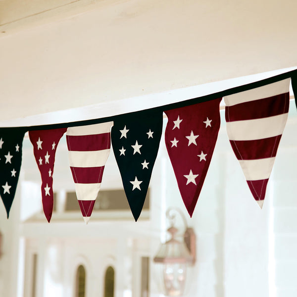 plow & hearth Cotton Duck Stars And Stripes Americana Pennant Bunting With Embroidery