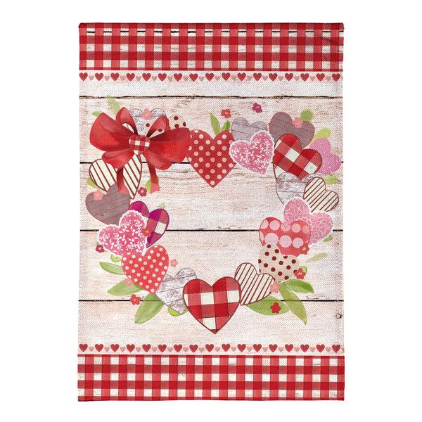 Plow & Hearth Country Heart Wreath Burlap Garden Flag