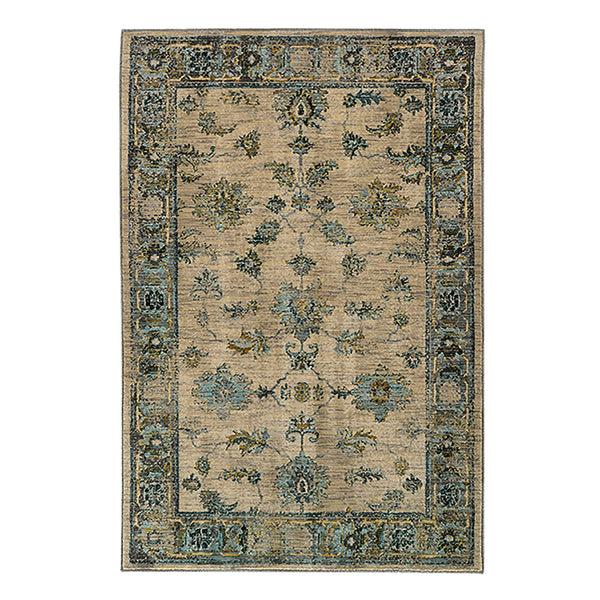 plow & hearth Covington Ivory and Blue Antiqued Floral Rug 1'10" x 3'