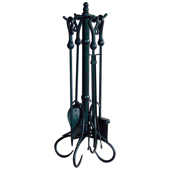 plow & hearth Crook-Handled 5-Piece Fireplace Tool Set