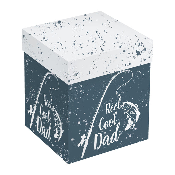 Plow & Hearth Dad's Fishing Blue Ceramic Cozy Cup 15oz Gift Box