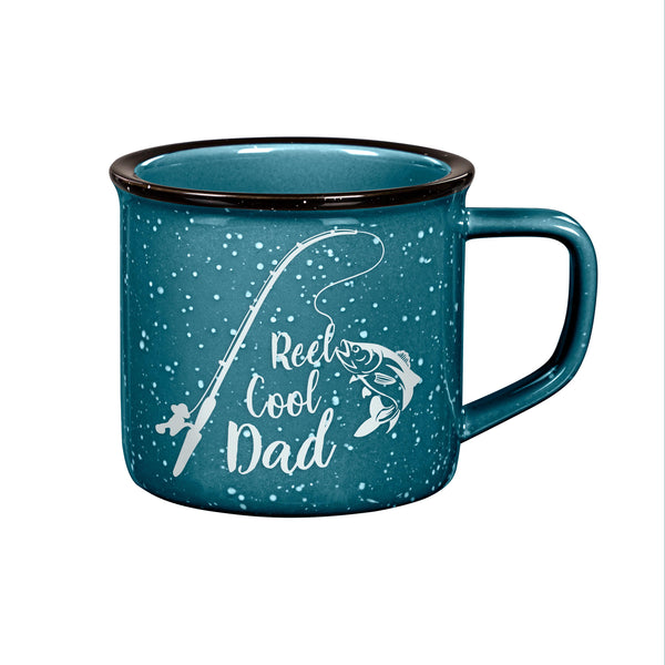 plow & hearth Dad's Fishing Blue Ceramic Cozy Cup 15oz Gift Box