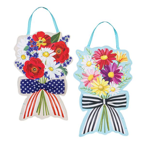 Plow & Hearth Daisy Bow Bouquet Double Sided Door Decor